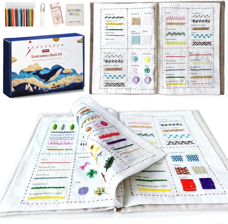 spicssa DIY Stitch Book, Embroidery Stitch Book on Linen Fabric, Complete Toolkit and Video Tutorials, Perfect for Beginners and Craft Lovers - Image 1